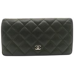 Chanel Green Quilted Caviar Leather Long Wallet