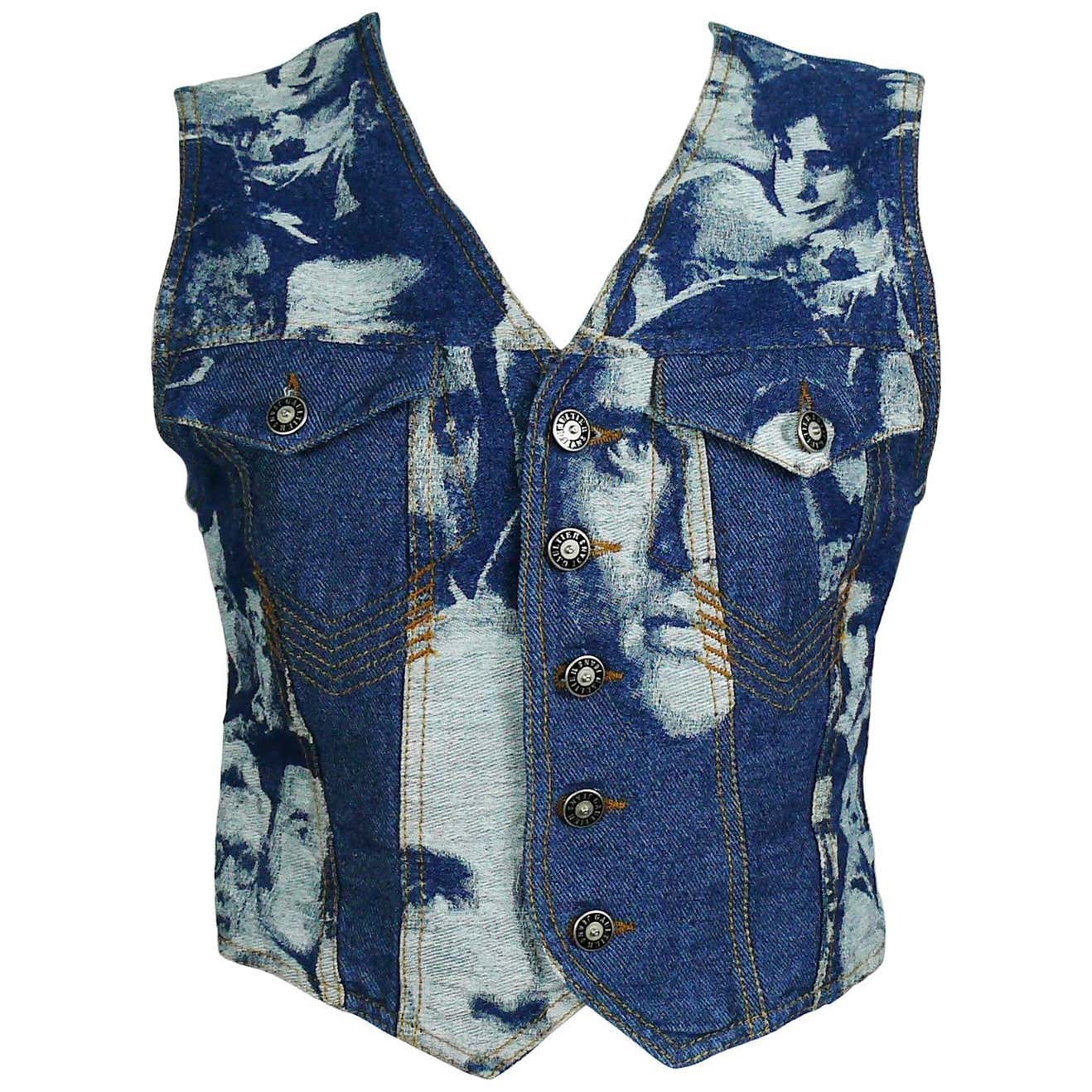 Jean Paul Gaultier Vintage Iconic Face Jacquard Denim Vest at 1stDibs ...