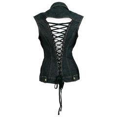 Jean Paul Gaultier Vintage Iconic  Black Denim Corset Style Sleeveless Jacket