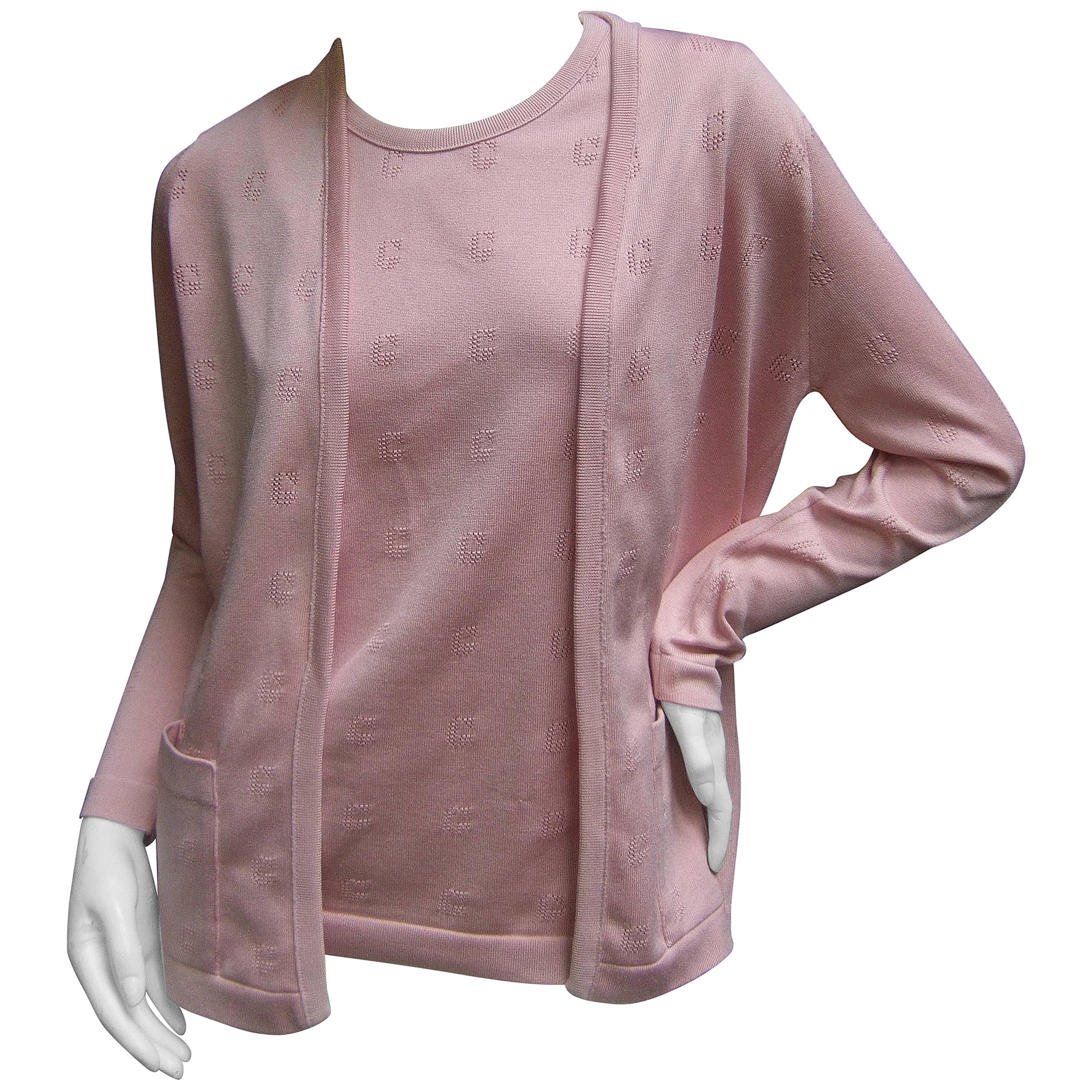 Givenchy Mauve Pink Logo Knit Twin Set ca 1970s 