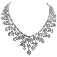 Magnificent Cubic Zirconia White Diamond CZ Lace Fringe Necklace