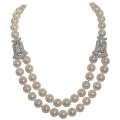 Elegant Art Deco Style Faux Pearl Diamond Necklace 9