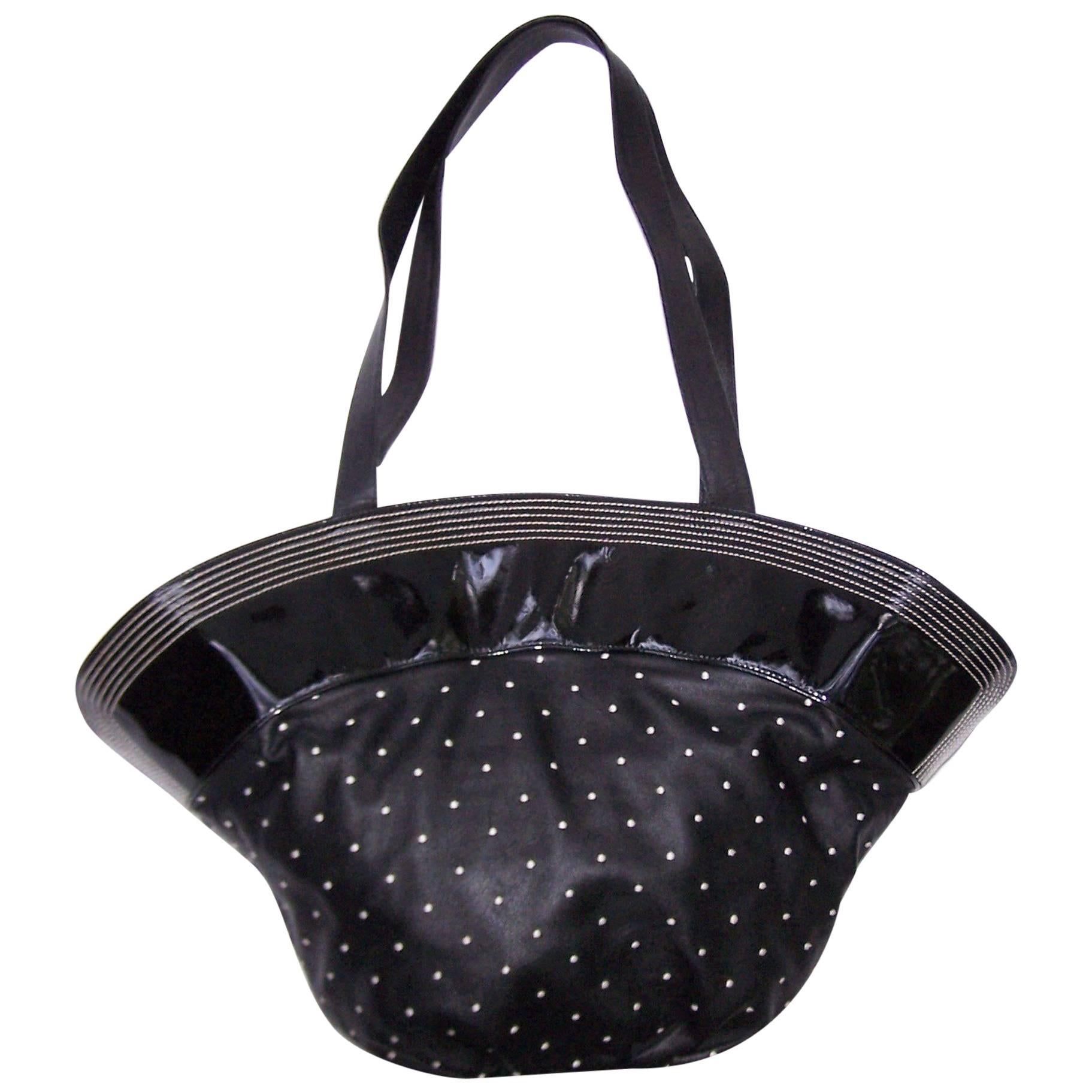 1980's Braccialini Black & White Polka Dot Patent Leather Handbag