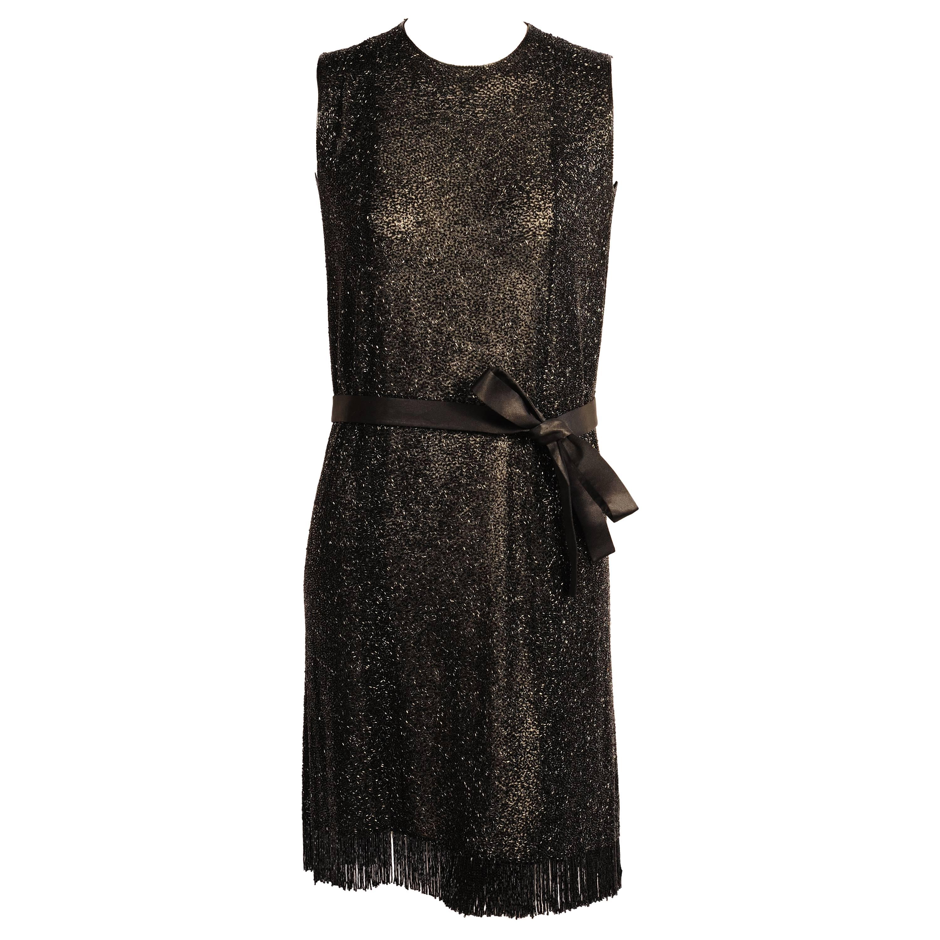 Norman Norell Black Silk Chiffon Hand Beaded Dress