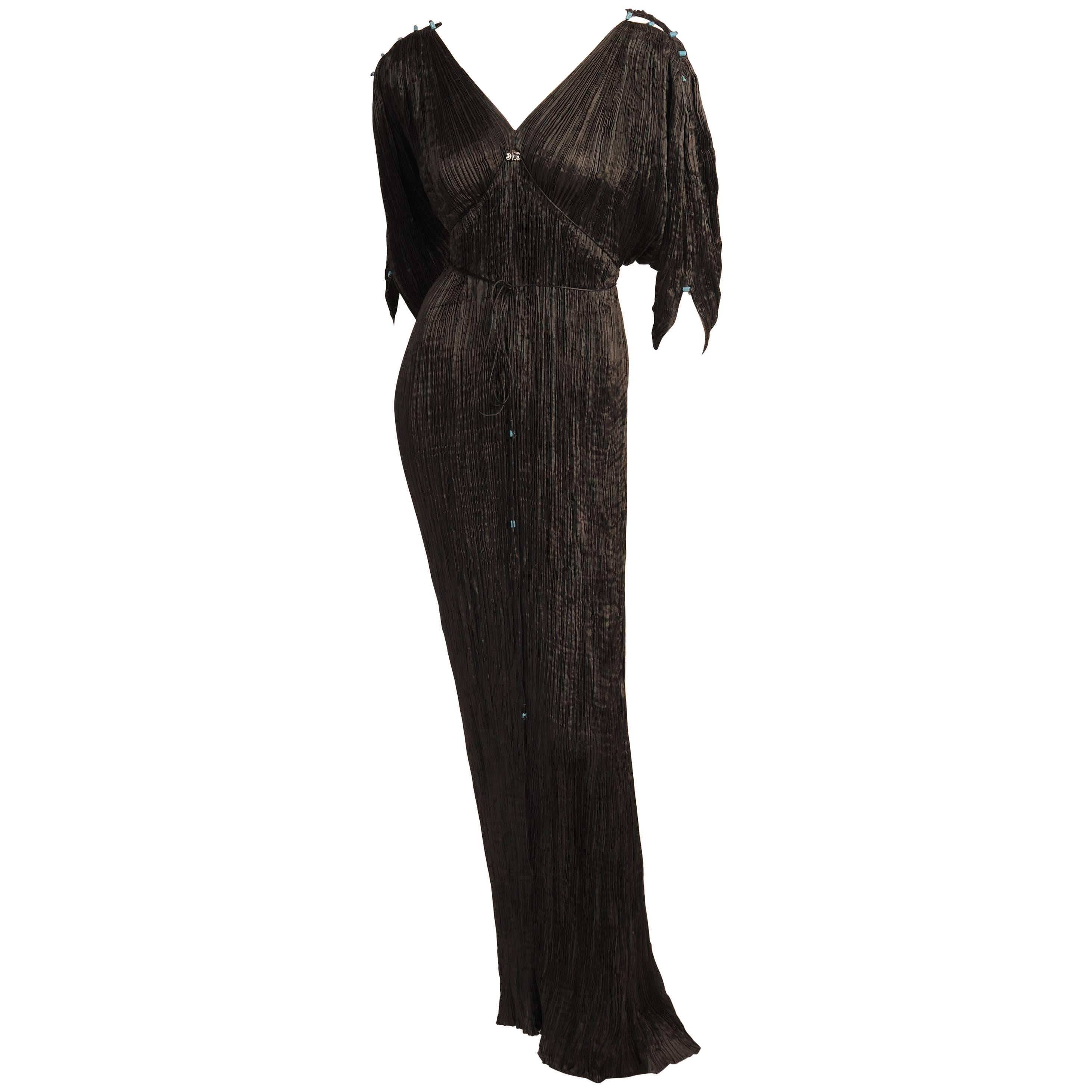 Mariano Fortuny Rare Early Black Silk Delphos with Narrow Cord Bodice Wrap