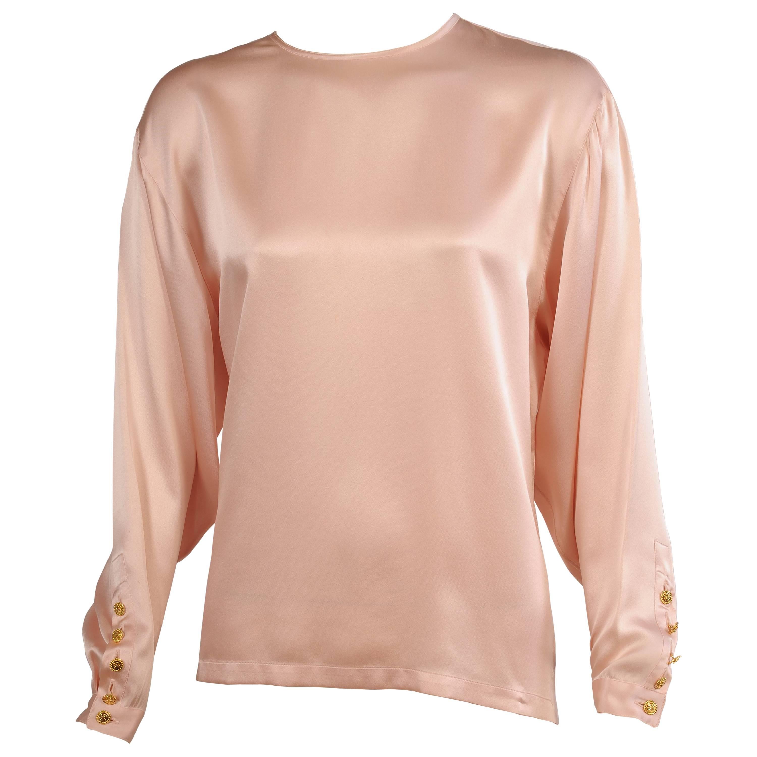 Chanel Pale Pink Silk Charmeuse Blouse, Larger Size