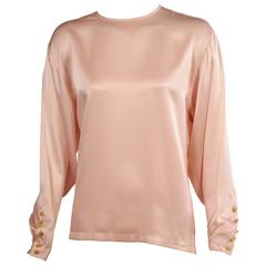 Chanel Pale Pink Silk Charmeuse Blouse, Larger Size 6