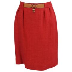 Hermes True Red Skirt with Camel Leather Belt and Charm
