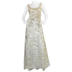 Oscar de la Renta Gold Sequin, Net and Silk Dress 12