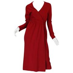1970s Halston Deep Red Wool Jersey Wrap Dress 3