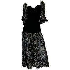 Early 1980s Yves Saint Laurent Gold & Black Velvet Dress 1