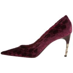 New Tom Ford for Gucci Black Cherry Velvet GG Snakeskin Bamboo Heel Pumps 11B 8
