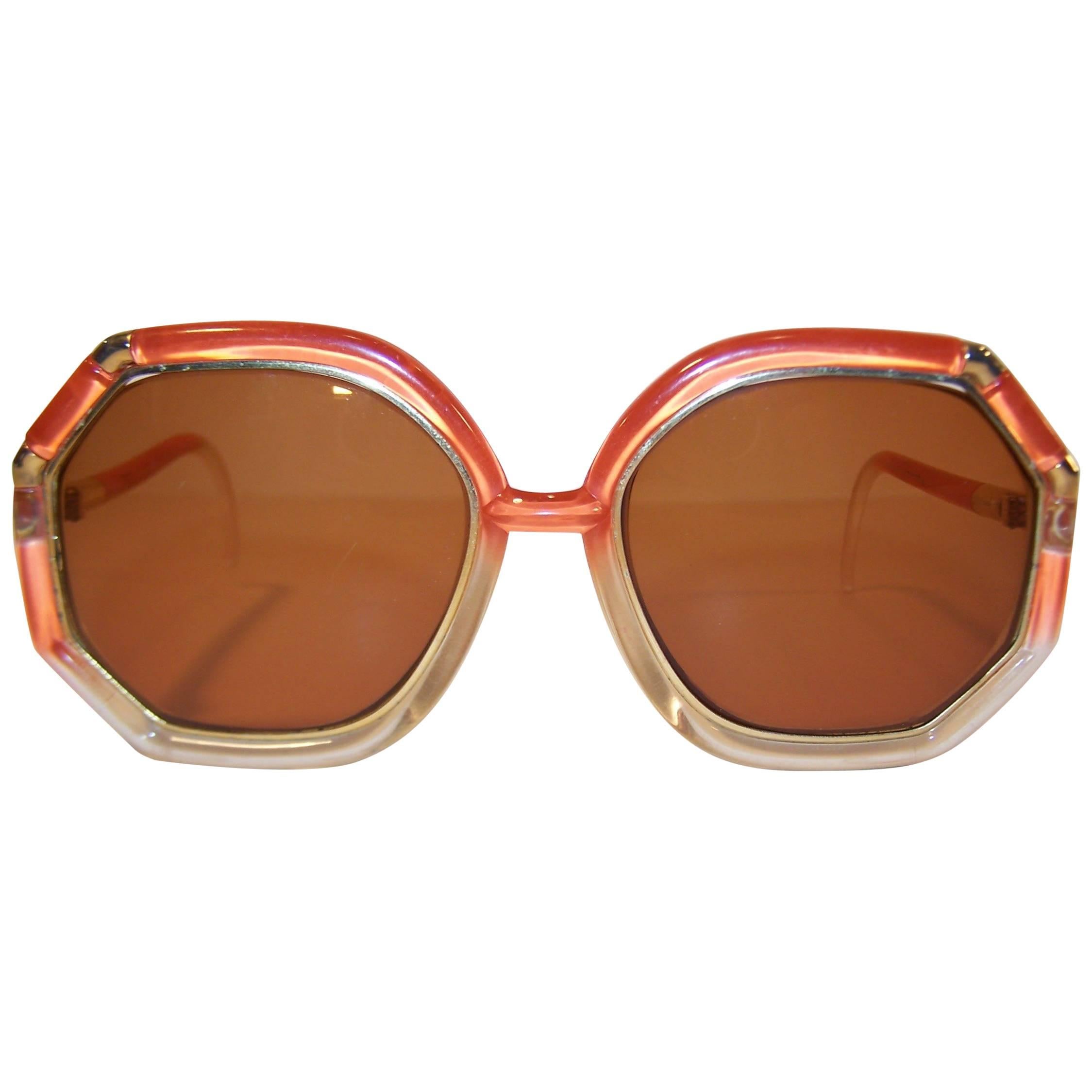 Pop Mod 1970's Ted Lapidus Orange & Gold Sunglasses