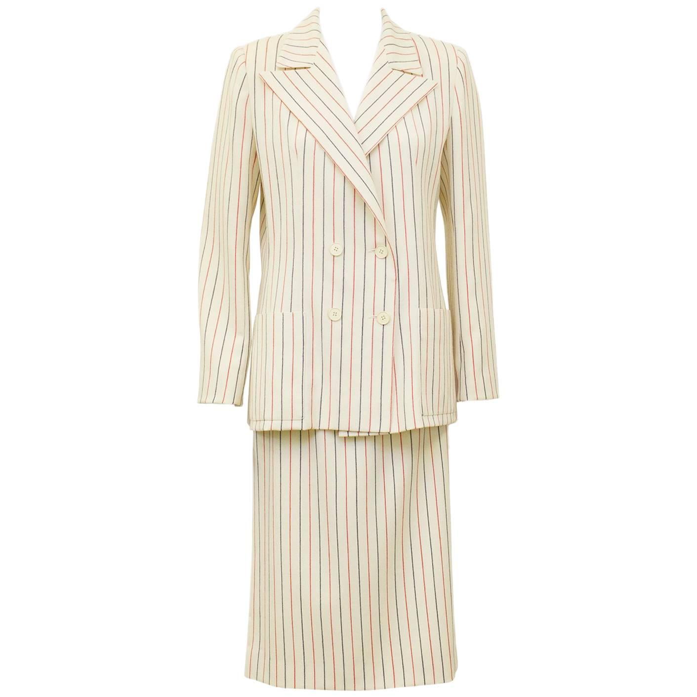 1980's Scherrer Pin Stripe Wool Suit  For Sale