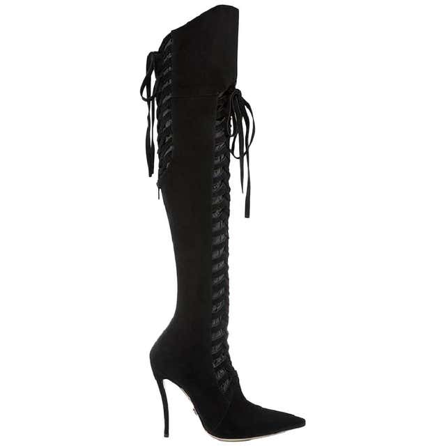New Versace Over The Knee Black Boots For Sale at 1stdibs