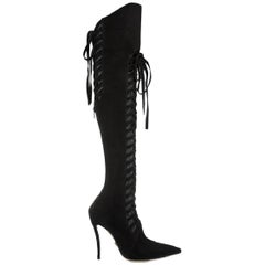 Versace - Bottes en daim noir sur le genou, look n° 27, A/H 2014, état neuf, 38 - 8