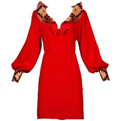 Amen Wardy - Robe en soie rouge vintage d'inspiration asiatique avec strass
