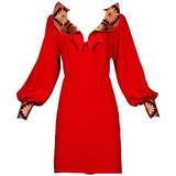 Amen Wardy Vintage Asian-Inspired Red Silk Dress with Rhinestones