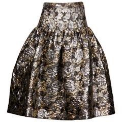 1980s Valentino Vintage Metallic Silver + Gold Brocade Skirt 10