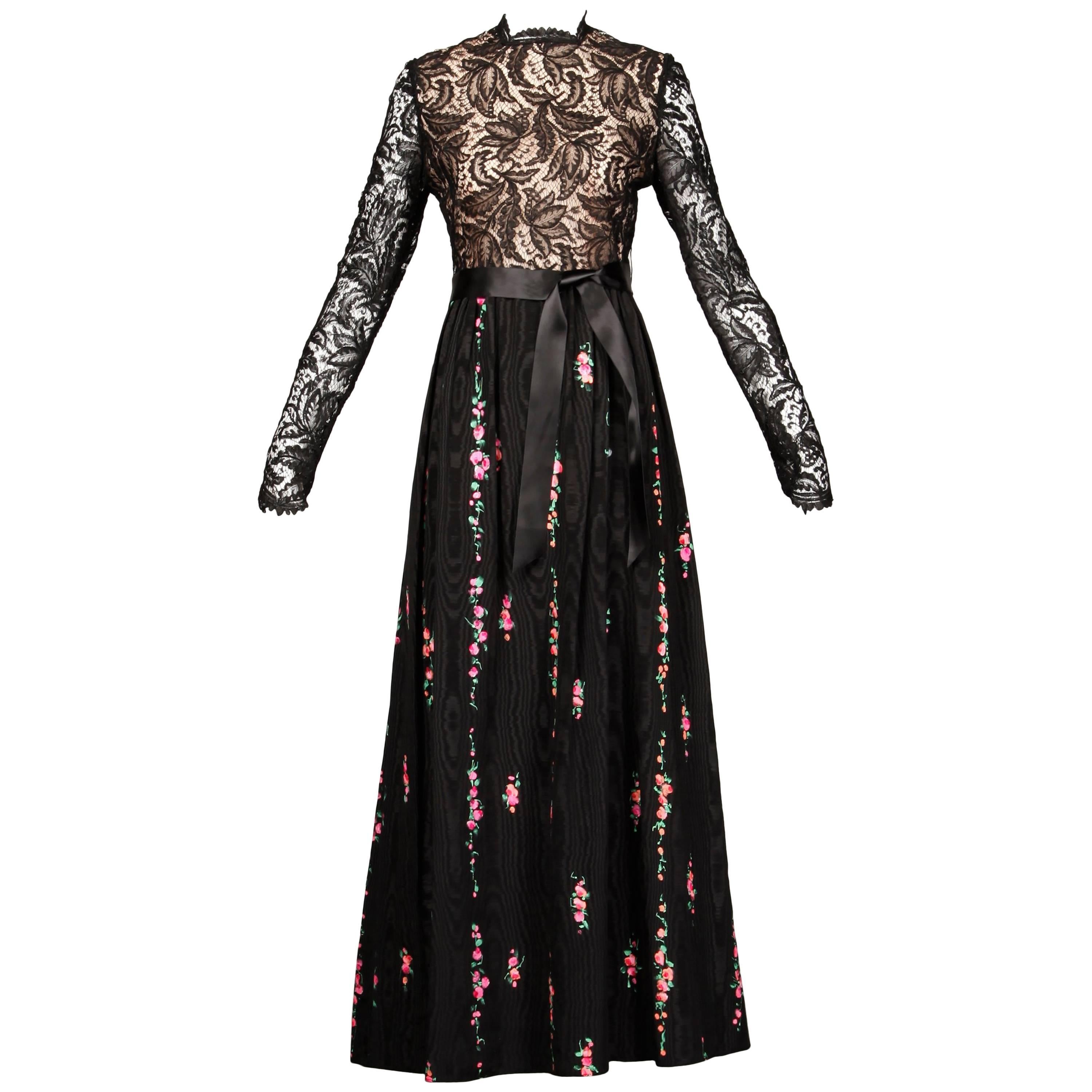  Richilene Vintage Black Lace Hand-Painted Silk Dress with Tags, 1970s   For Sale