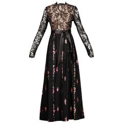 Richilene Vintage Black Lace Hand-Painted Silk Dress with Tags, 1970s