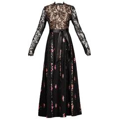  Richilene Retro Black Lace Hand-Painted Silk Dress with Tags, 1970s  