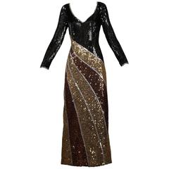 Naeem Khan Vintage Metallic Sequin + Beaded Silk Dress or Gown 5