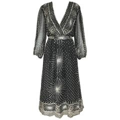 1970s Black Silk Dress with Silver Sequin 12