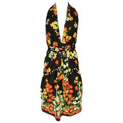 1970s Oscar De La Renta floral print halter jersey dress