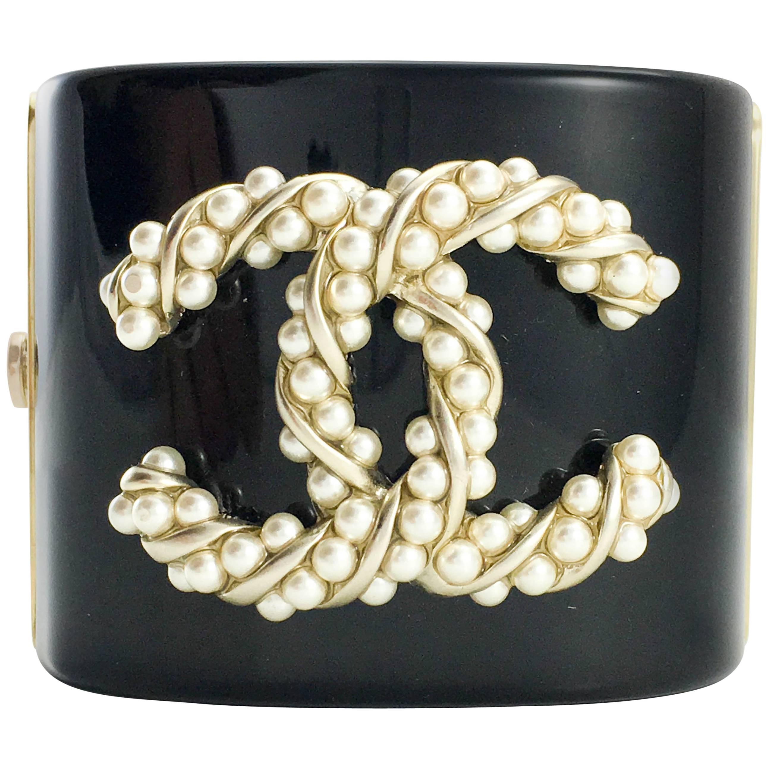Chanel Baroque-Esque Pearl Logo Bracelet, 2015 For Sale