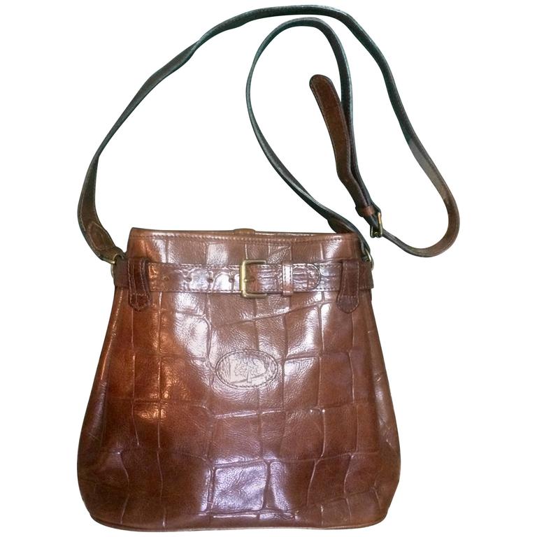 Vintage Mulberry brown croc-embossed leather shoulder bucket hobo bag Roger  Saul at 1stDibs | croc bucket bag, brown croc shoulder bag