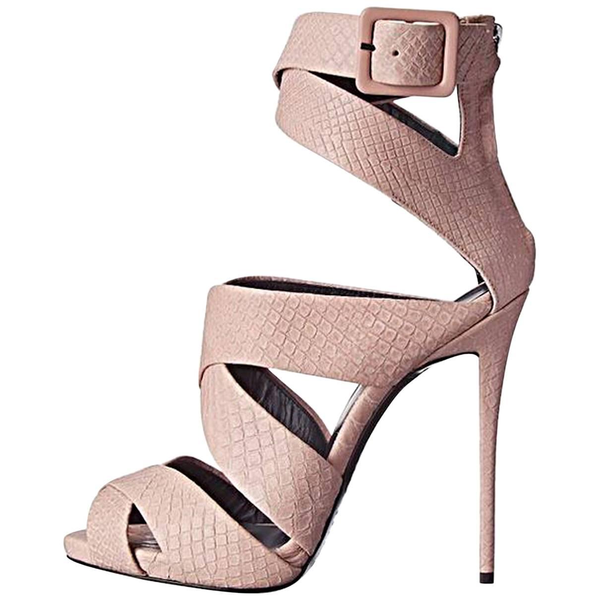 Giuseppi Zanotti New & Sold Out Blush Pink Leather Emboss Sandals Heels in Box