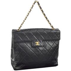 Chanel Black Caviar Leather Large Kelly Style Top Handle Tote Shoulder Flap Bag