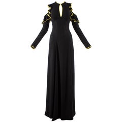 Ossie Clark 1968 black moss crepe evening dress with yellow satin trim