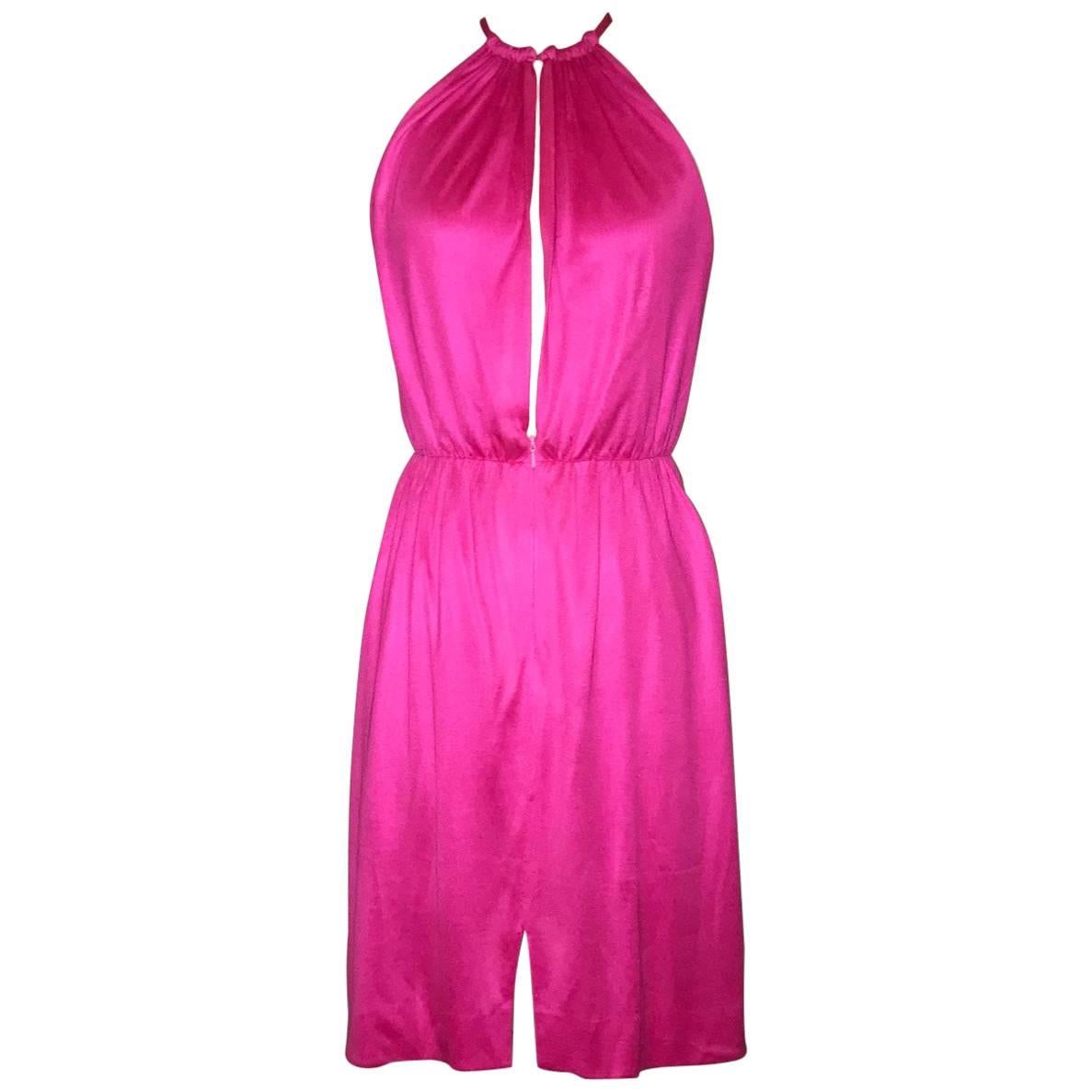 Stephen Sprouse Bright Pink Open Front Silk Jersey Dress, 1980s 