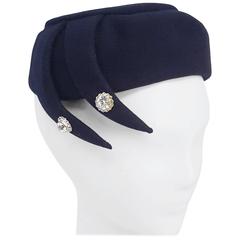 1950s Rhinestone Detail Navy Hat