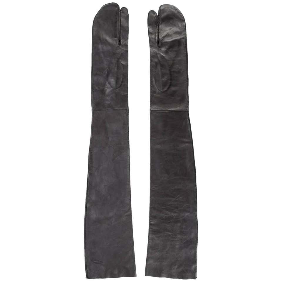 Rare Vintage Maison Martin Margiela Black Leather Long Tabi Gloves at ...