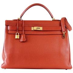 HERMES Kelly Retourne 40 Bag Red Rouge Garrance Togo Gold Hardware 12