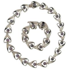 Vintage Emma Taxco Sterling Silver & Amethysts Necklace & Bracelet Set