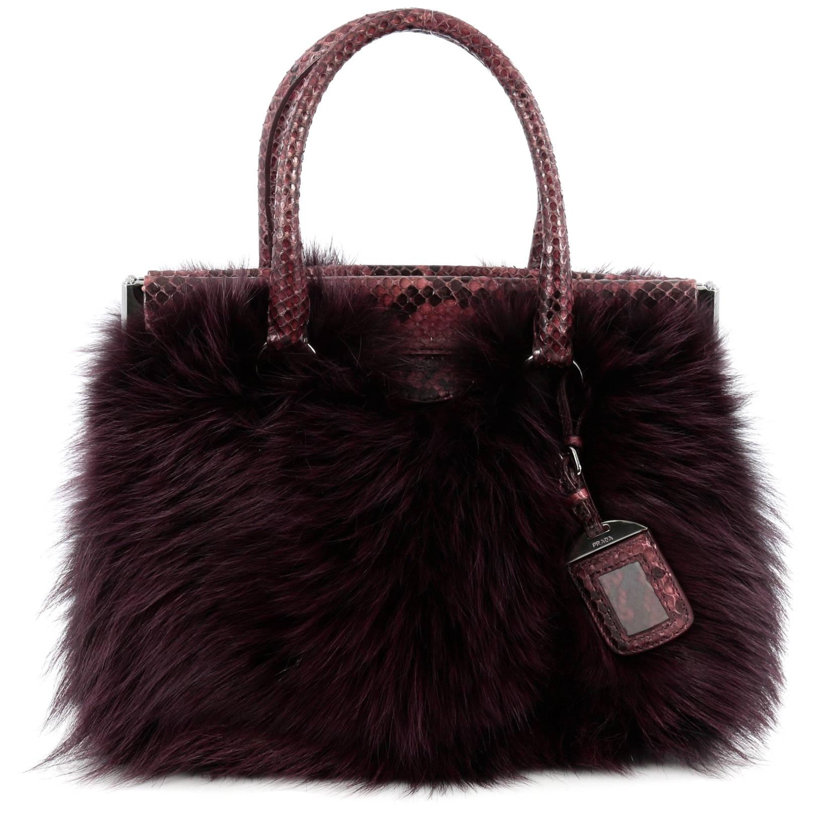 Prada Frame Satchel Fox Fur and Python Medium