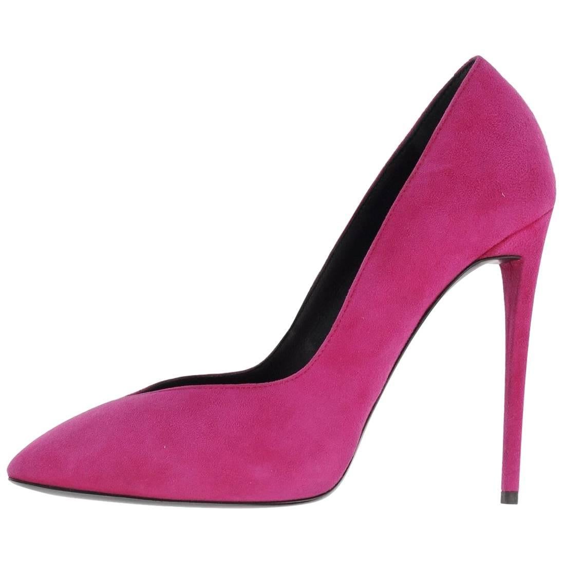 Giuseppe Zanotti New Magenta Pink Fuchsia Suede High Heels Pumps in Box