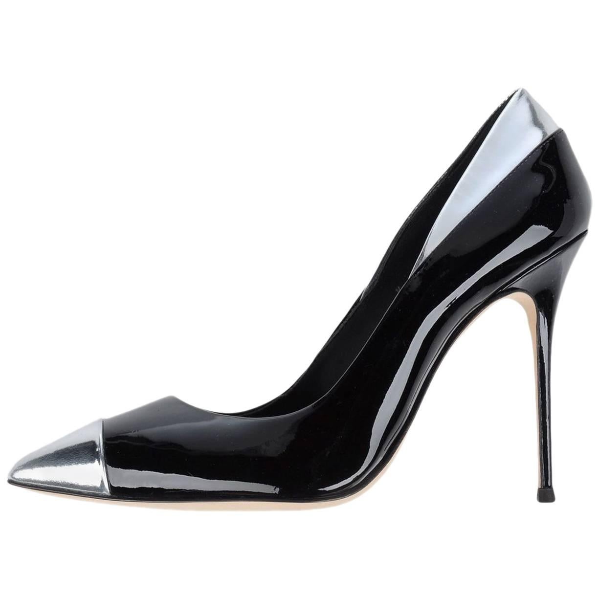 Giuseppe Zanotti New Black Silver Accent Patent Evening High Heels Pumps in Box