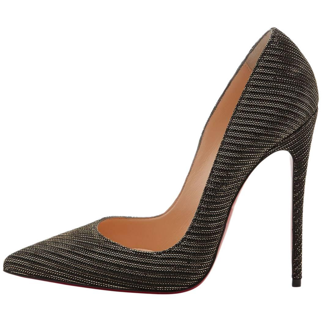 Christian Louboutin New Black Gold Glitter So Kate High Heels Pumps in Box