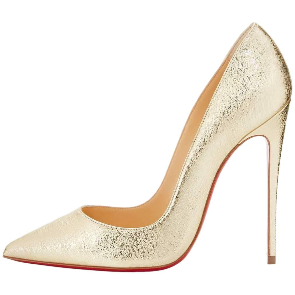 Christian Louboutin New Light Gold Leather So Kate Evening Heels Pumps in Box