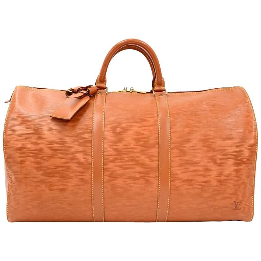 Vintage Louis Vuitton Keepall 50 Brown Cipango Gold Epi Leather Travel