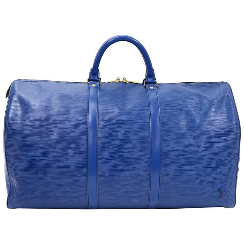 Vintage Louis Vuitton Keepall 50 Blue Epi Leather Duffle Travel Bag 
