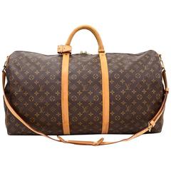Louis Vuitton Keepall 60 Bandouliere Monogram Canvas Duffel Travel Bag + Strap 