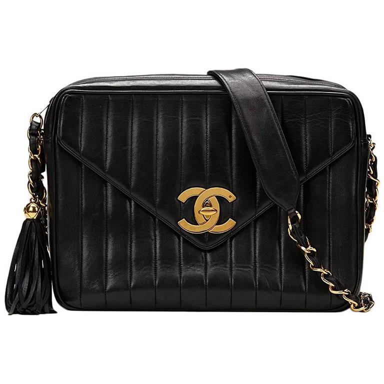 Chanel Black Vertical Lambskin Pocket Camera Bag Large