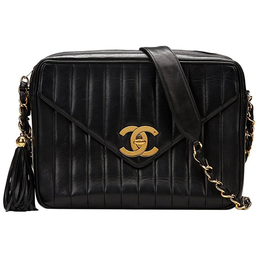 1996 Chanel Black Vertical Quilted Lambskin Vintage Camera Bag