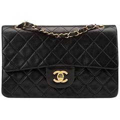 1990s Chanel Black Quilted Lambskin Vintage Small Classic Double Flap Bag